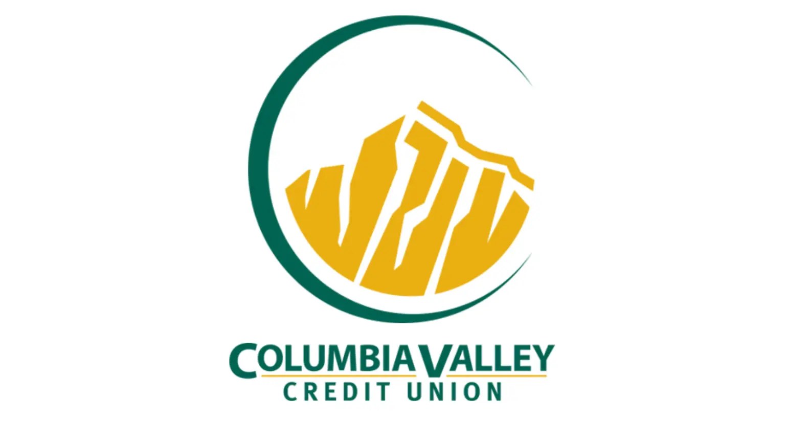 A logo showing a yellow mountain within a green circular swoosh above the words "Columbia Valley Credit Union".