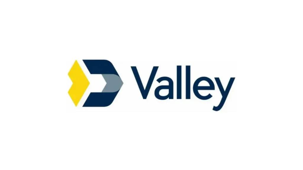 A logo with a blue and yellow abstract design next to the word "Valley" in bold font.