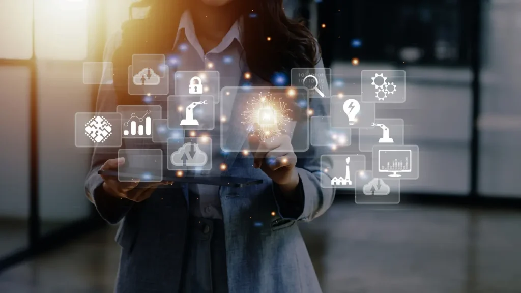 A professional using technology to monitor workflow efficiency and control processes in a business process management strategy.
