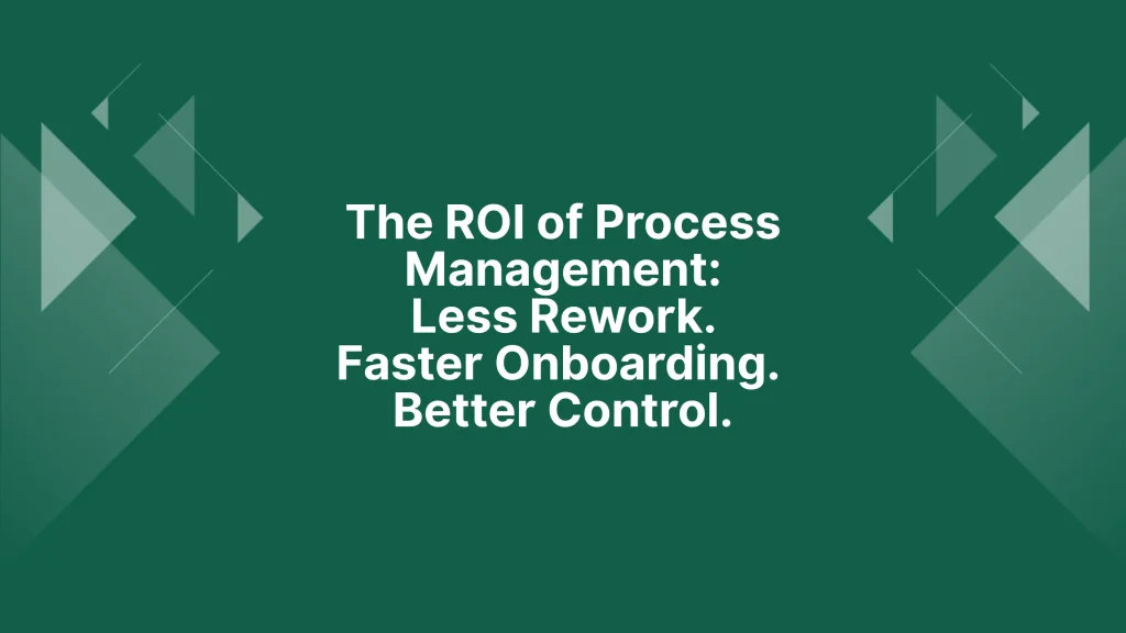 Green ProcessPro featured image with the text “The ROI of Process Management: Less Rework. Faster Onboarding. Better Control.